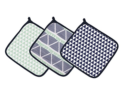 Image of Bacati - Tribal /Aztec Cotton Muslin Fabric Hooded Towels /Wash Cloths(Set of 3) (Set of 3 Wash Cloths, Triangles Mint /Navy)