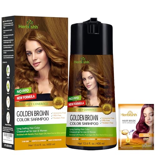 Image of Herbishh Color Enriched Shampoo for Gray Hair - Long Lasting Hair Dye Formula and Conditioner (Golden Brown)