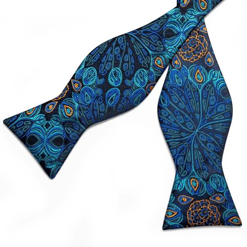 Corbata de moño de seda con diseño Paisley azul miniatura 4