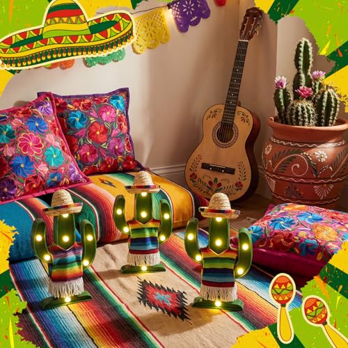 Honoson 6 Pcs LED Cactus Light Cinco De Mayo Decorations 10 x 6 Inch Mexican Fiesta Party Decorations Cute Cactus Night Lamp for Table Room Bedroom Home Party Decoration Cinco De Mayo Gift by Honoson - Image 9