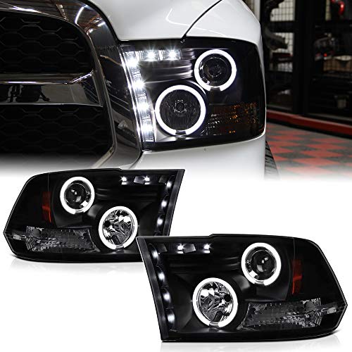 ACANII - For 2009-2018 Dodge Ram 1500 10-18 2500 3500 LED Halo Ring Black Smoked Projector Headlights Headlamps Assembly