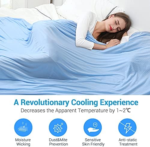 Marchpower Cooling Blanket, Bamboo Blankets 200x220cm King Size, Arc-chill Q-MAX>0.34 Cool Fiber Lightweight Summer Luxury Version Absorb Heat for Night Sweats Breathable and Soft All Season-Blue