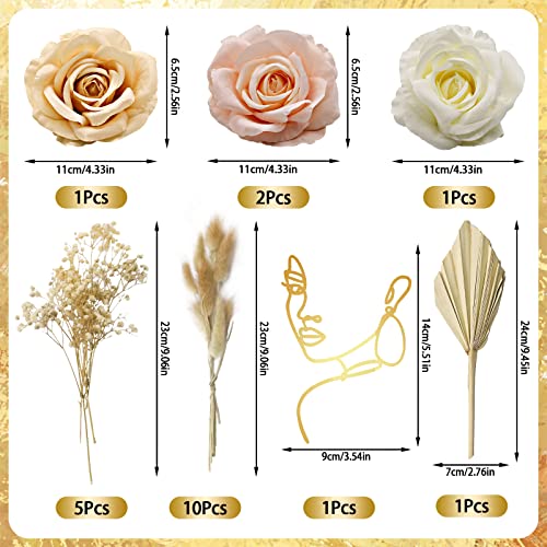 Lukinuo 21Pcs Boho Cake Topper Decoration Acrylic Minimalist Art Lady Gold Face Cake Topper Vintage Artificial Rose Flowers Leaves Cake Topper Décor For Bohemian Birthday Wedding Bridal Baby Shower #TOP1