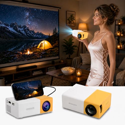 Image of ZoTronico LED Portable Mini Projector HD Resolution 1080 Pixel Full HD Support with Remote & HDMI Cable (White Yellow with Accessories)