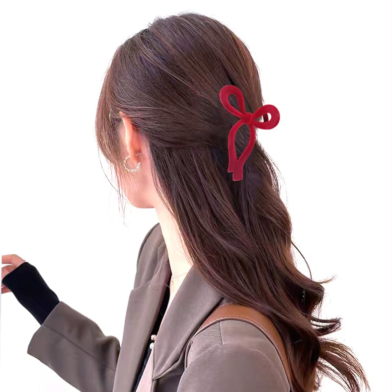 Velvet Hair Claw Clips for Women - Large Non-slip Clips for Thick and Thin Hair - Red Autumn Winter Style - Image 7