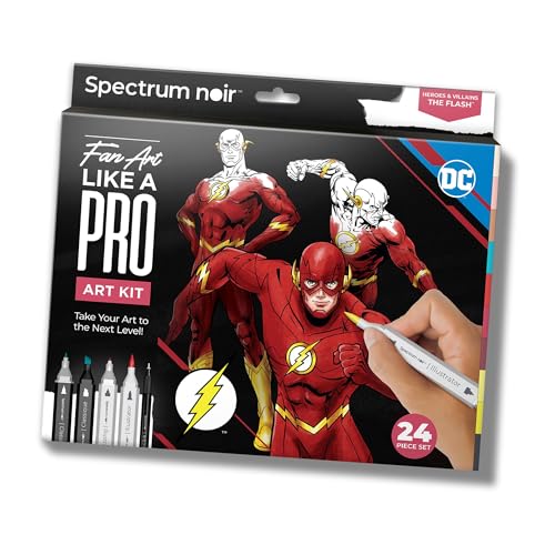 DC Comics the Flash Art Colouring Set, Fan-Art Like a Pro Kit by Spectrum Noir -24 Pieces Including Premium Colouring Book