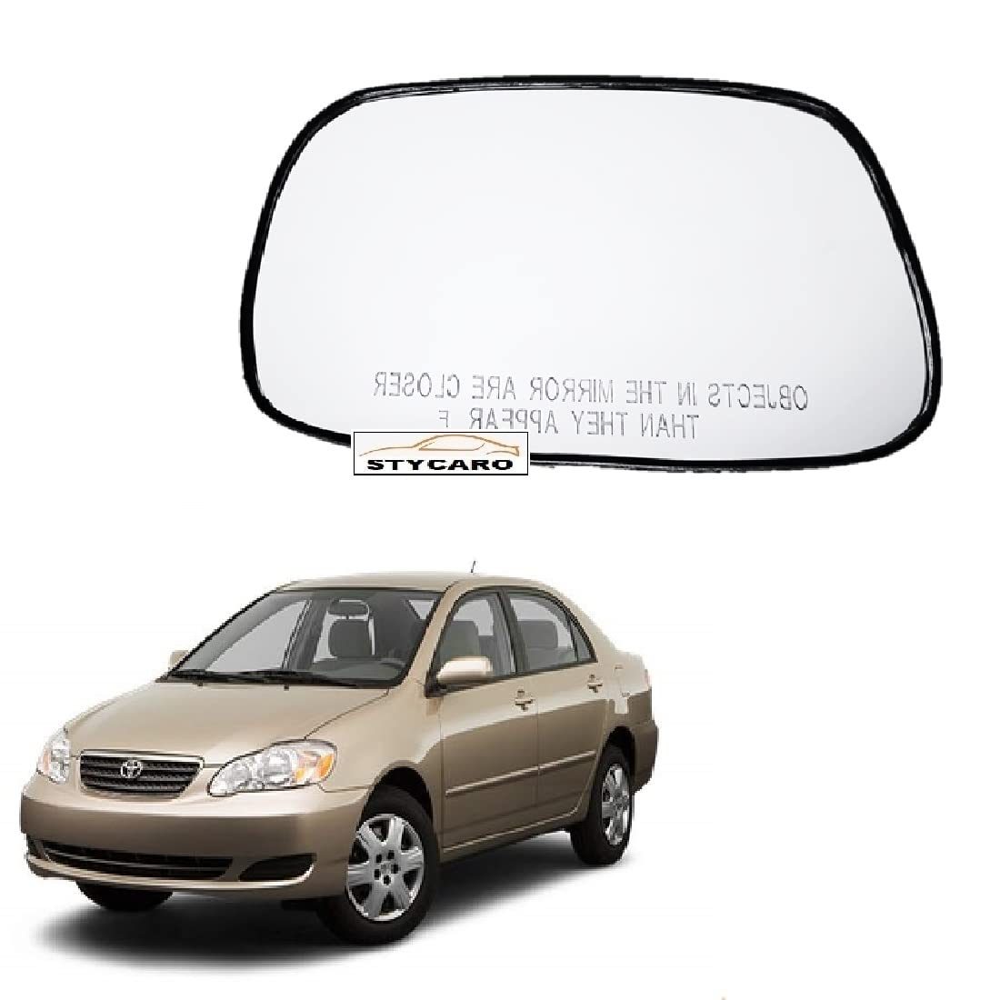 STYCARO-Left Side View Mirror Glass compatible with Toyota Corolla 2003-2008 Old Model