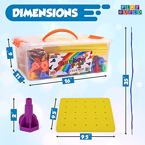 Image of Rainbow Pegs and Board Deluxe 200pc Set, Montessori Baby Toys, Stacking and Lacing Pegs, Baby and Toddler Toys, Play and Learn STEM Toy, Fine Motor Skills, Ages 3+