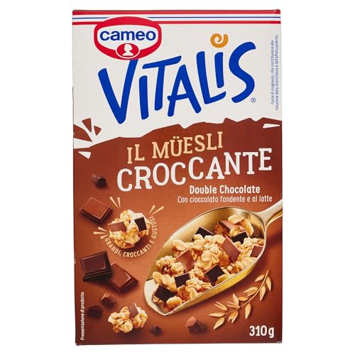 Cameo Vitalis Muesli Croccante Double Chocolate, con Fiocchi Integrali di Avena Cioccolato Fondente e al Latte, Cereali Grandi Croccanti e Gustosi, Circa 10 Porzioni, Ricco di Fibre, 310 g
