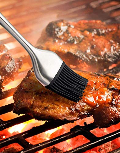 Image of Baskety Tongs Non-Stick Stainless Steel Silicone Kitchen Food Cooking Tongs with Silicone Heat Resistant Pastry Brushes (12 Inch Red with Brush)