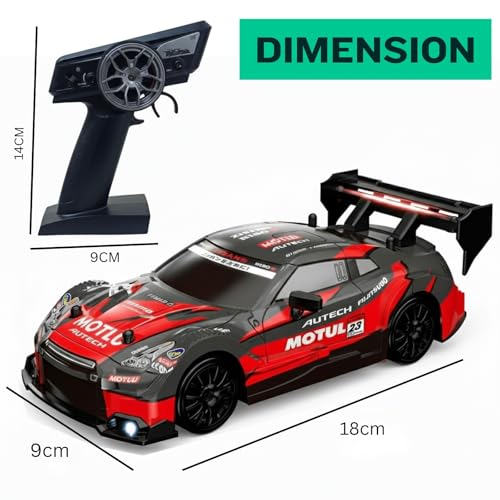 Image of Remote Control Super GT Drift Car 1:24 Scale for Kids | High Speed 4WD 2.4GHz Racing Car | LED Lights, Drifting & Racing Tires Sport Toy Vehicle for Adult Boys (Color As Per Stock)
