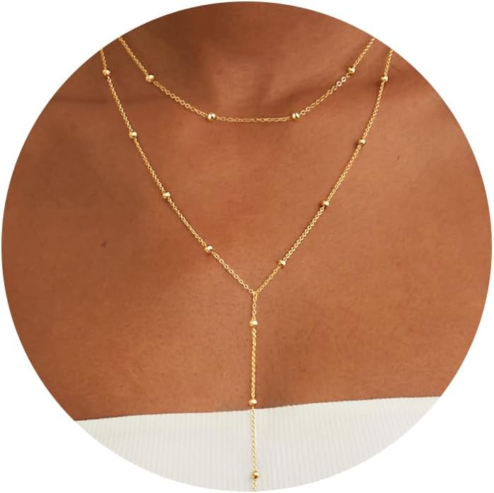 CHESKY Long Gold Necklace for Women, Layered Lariat Necklaces 14k Gold Plated/Silver Dainty Drop Necklaces for Women Trendy Simple Non Tarnish Chain Necklace Statement Y-Shaped Jewelry Gift Wedding