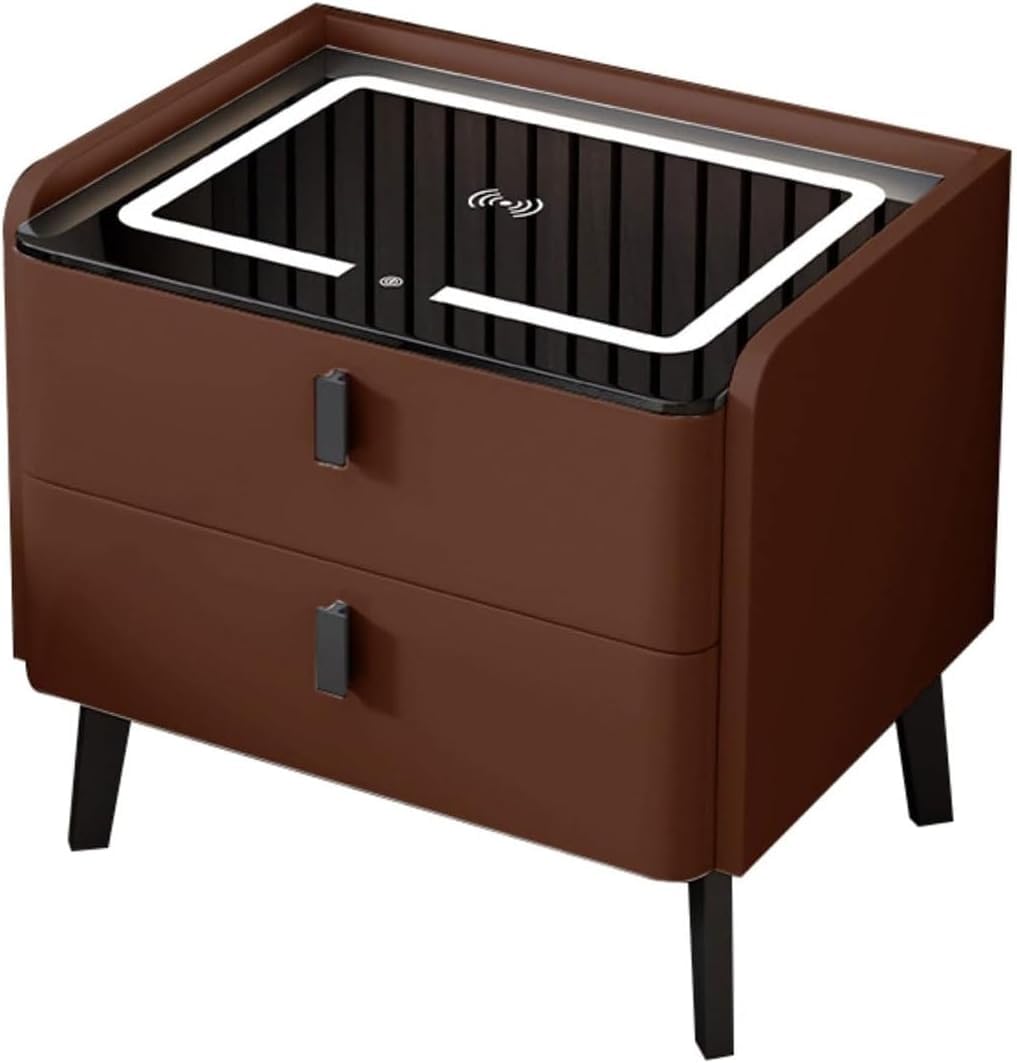 Comodino Intelligente Con Ricarica Wireless E Luci LED – 2 Cassetti, Blocco Password, Legno E PU, 40x40x56 Cm, Colori Moderni - 5
