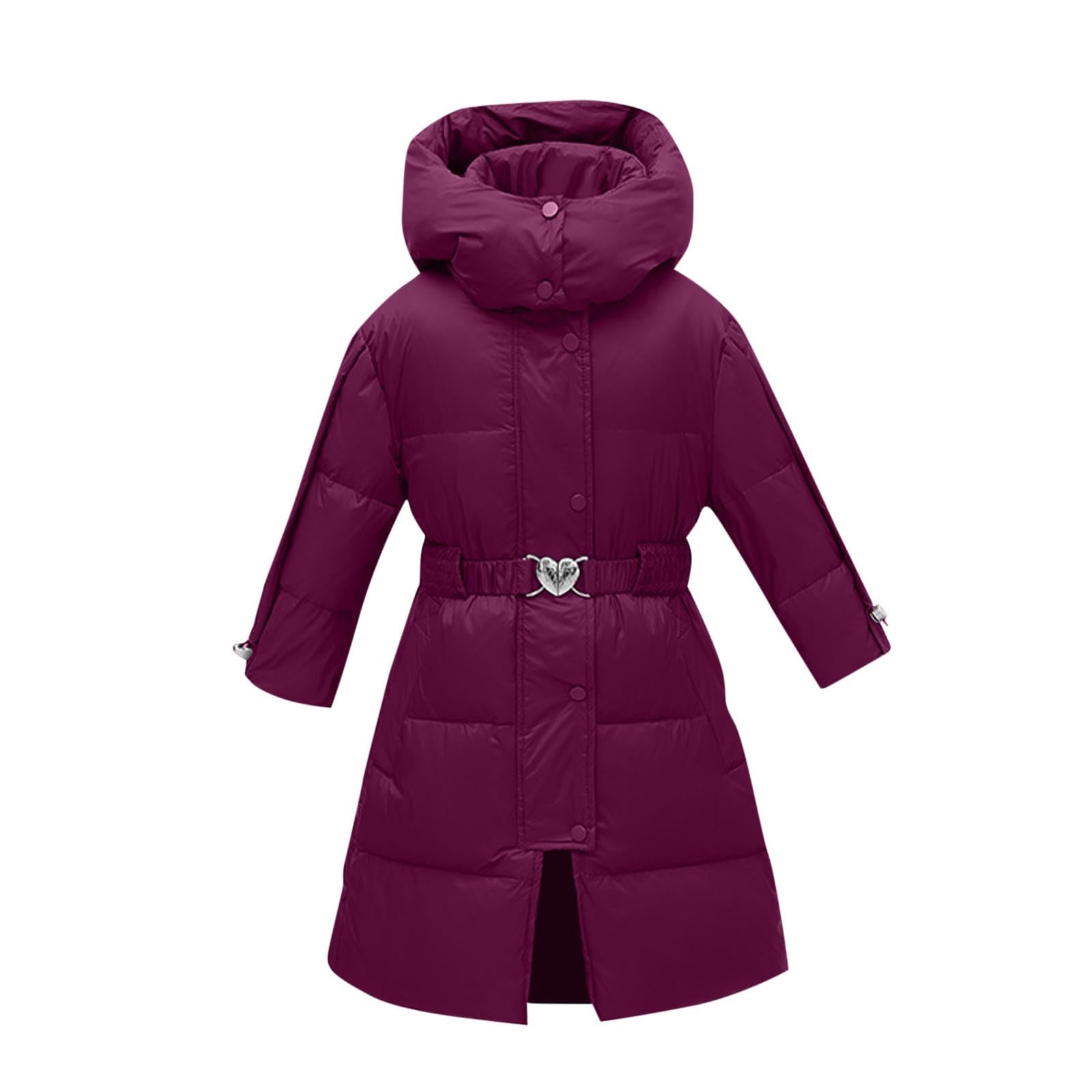 NSICBMNO Doudoune longue pour filles - Manteau d'hiver matelassé à capuche avec ceinture en forme de cœur - Manteau long rembourré thermique coupe-vent - Manteaux d'école - Habit de neige - Vestes