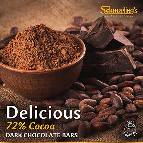 Schmerling's Dark Swiss Kosher Chocolate - 72% Cocoa - All Natural Chocolate - Vegan - Gluten Free - Paleo - Non Gmo - Non Dairy - Gourmet Parve Chocolate - Kosher Ou - 3.5Oz Each - Pack Of 5 #TOP2