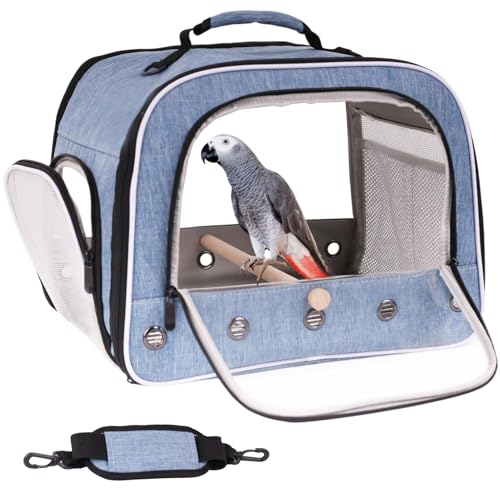 halinfer Bird Travel Carrier Cage for Large Size Parrot, Portable Bag with Metal Tray and Grid to Carry and Transport Medium and Large Birds Like African Grey, Long Tail Cockatiel and Parrot