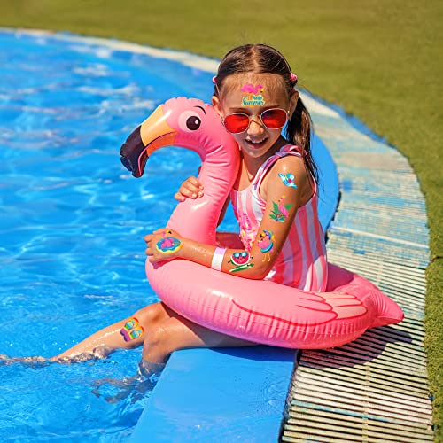 Howaf 96Pcs Summer Flamingo Temporary Tattoos For Kids, Flamingo Party Supplies Tattoos For Girls Hawaii Party Decorations, Hawaiian Tropical Summer Fake Tattoo Stickers For Flamingo Themed Goodie Bags Fillers #TOP6