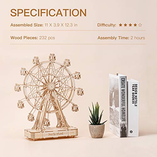 Robotime DIY Riesenrad Holzpuzzle 3D mit Musikbausätzen Holz Modellbausatz Puzzle Mechanische Modellbau Bastelset… – Bild 3