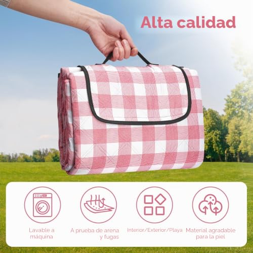 Manta de picnic impermeable Oak & Tea de 200x200 cm lavable a máquina con diseño a cuadros 5