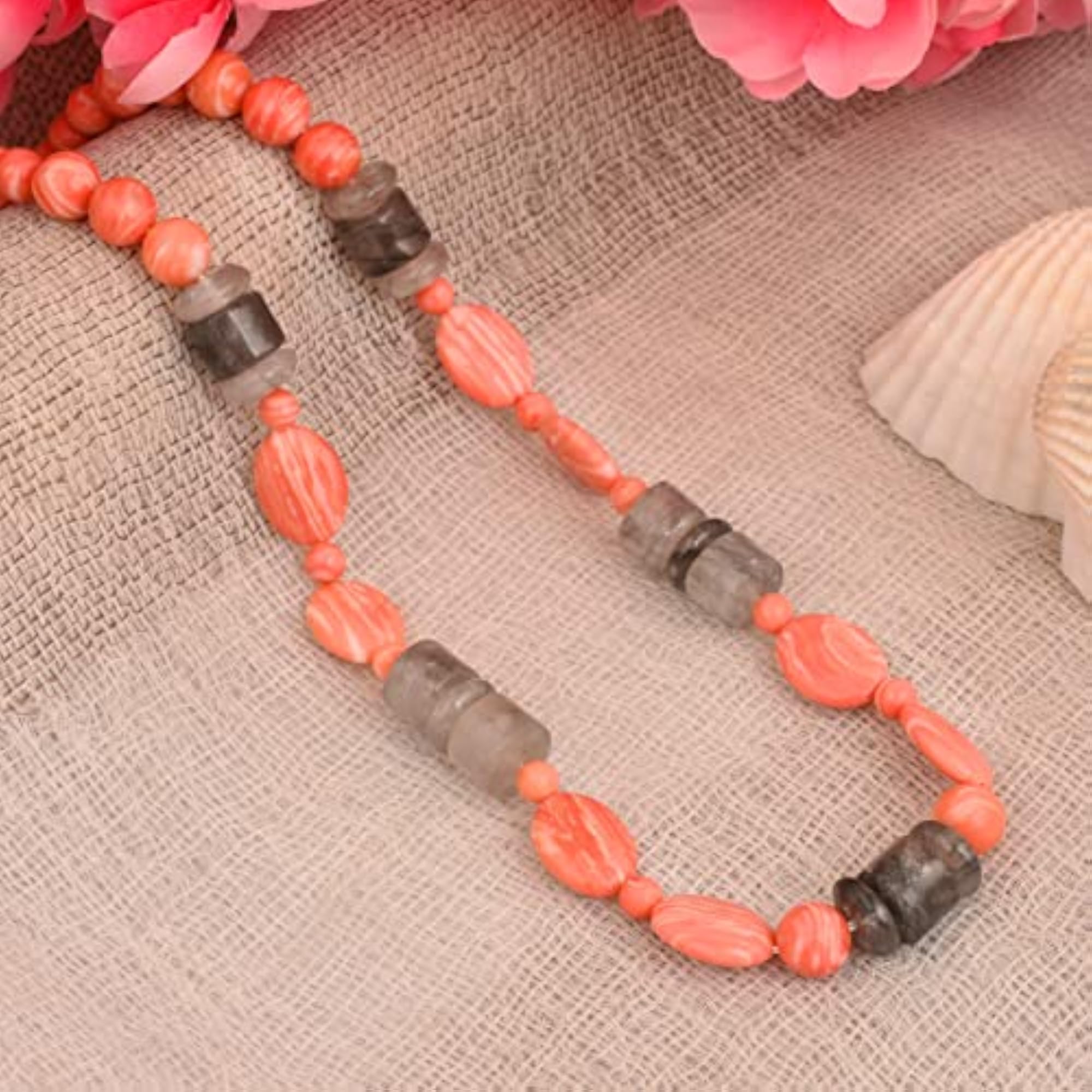 Ocean Mosaic & Cloudy Quartz Gemstone Necklace