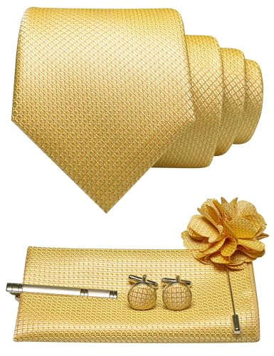 Image of JEMYGINS Mens Tie and Lapel Pin Necktie Pocket Square Cufflinks and Tie Clip Sets for Business Casual 5PCS