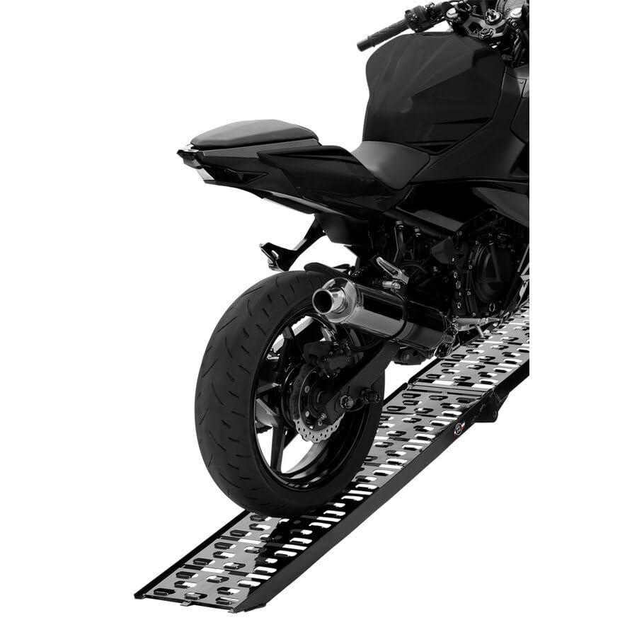 Balzac Rampa di Carico Pieghevole in Alluminio ad Arco | Pedana per Moto | Portata 340kg | Lunghezza 227cm | Superficie Antiscivolo | Rampa per Gradini e Veicoli