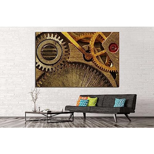 Impression sur toile ZELLART mécanisme horloge dorée 1 panneau 120x80cm cadre mural
