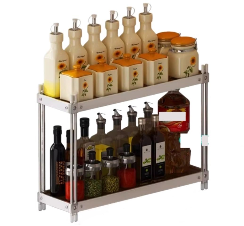 HADECOLL Spice Rack 2-Tiers Spice Rack Organizer Shelf Stainless Steel Kitchen Storage Countertop Kitchen Organiser,White-40cm