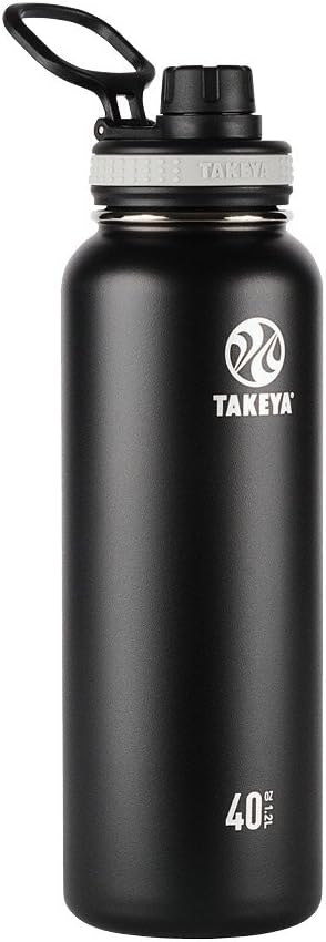 Takeya Originals Vacuum-Insulated Stainless-Steel Water Bottle, 40 Ounce, Black