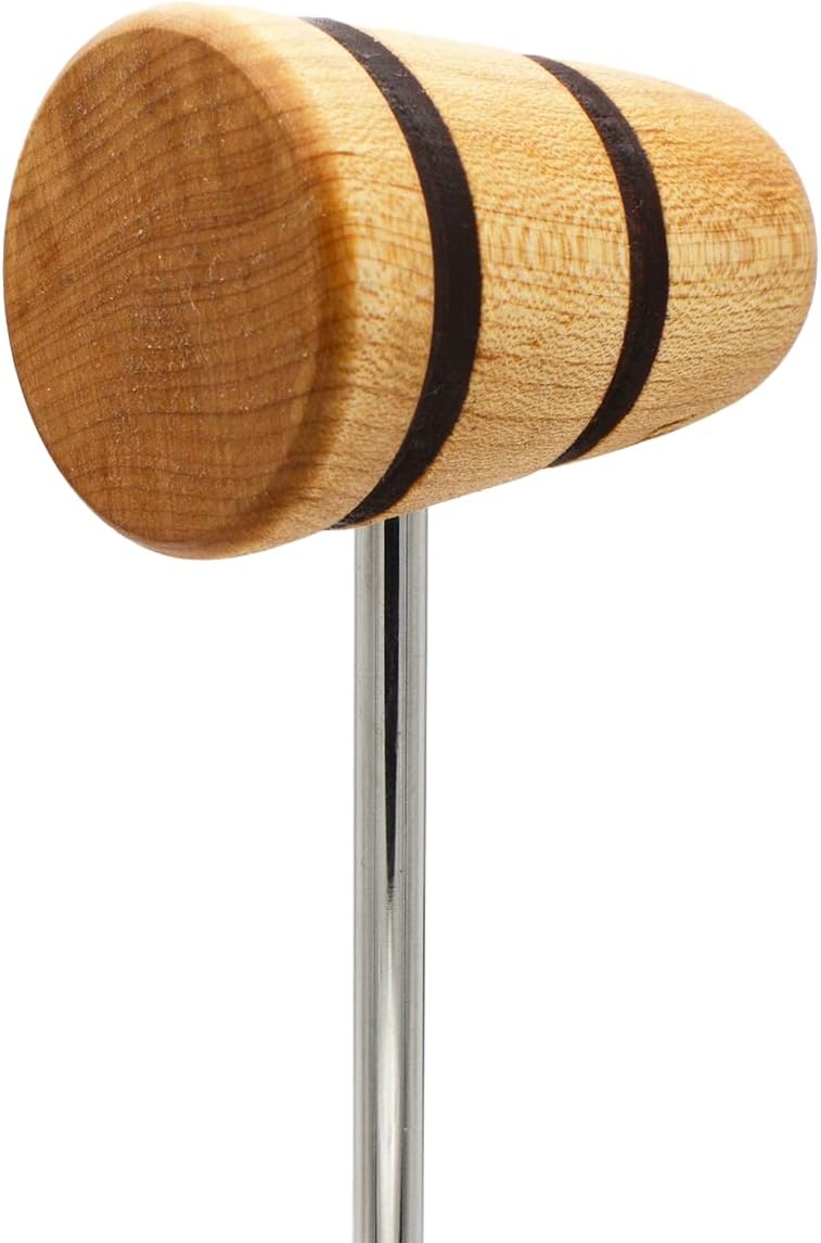 Low Boy Wood Bass Drum Beater - Versatile Mid-Weight Bass Drum Beater with Durable Wood Surface & Aerospace-Grade Steel Rods