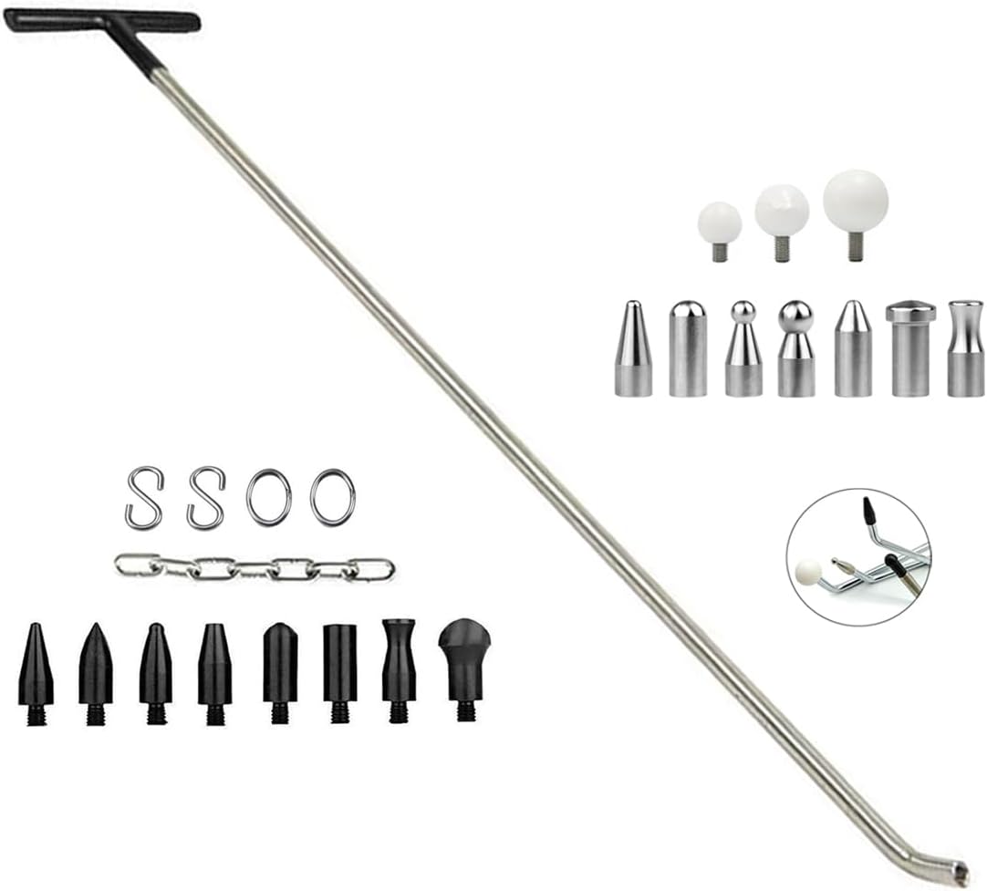 LadyRosian Paintless Dent Repair Tool Kit Dent Removal Rods Set Stainless Steel Tools with S-Hook for Car Body Dent and Hail Damage Repair