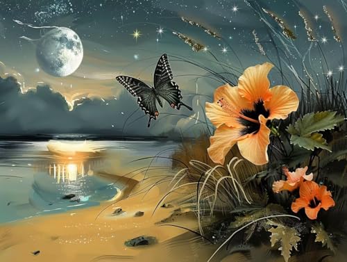 Diamond painting fleurs ciel étoilé 40x50 cm : réduisez le stress par l'art thérapie 5D