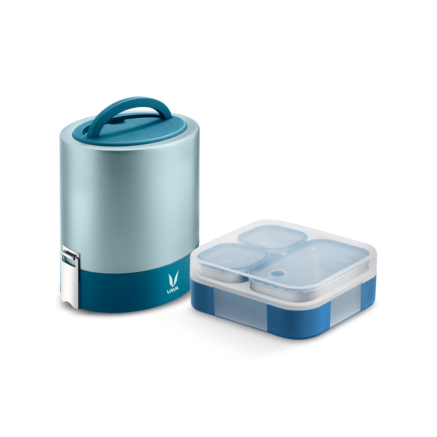 VAYA TYFFYN 1000ml Insulated Lunch Box for Office Men with 3 Stainless Steel Containers Tydbyt 650ml Kids Lunch Box with 3 Compartments, Leakproof Bento Style, Blue Combo-image-17