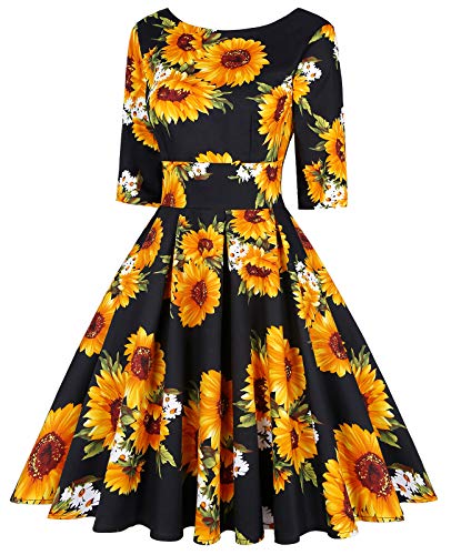 Image of MINTLIMIT Women's 1950s Retro Vintage Cocktail Party 3 /4 Sleeve Swing Dress