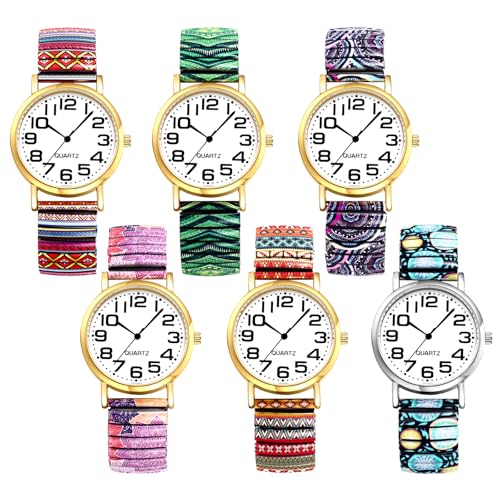 JewelryWe Relojes de mujer de acero inoxidable elástico: reloj de pulsera analógico vintage Boho de cuarzo para mujer, de acero inoxidable, con números arábigos grandes y ultraclaros, Multicolor