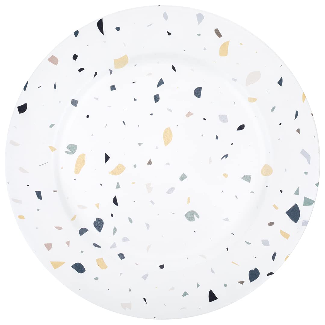 Koyal Wholesale 13-Inch Abstract Charger Plates Set of 4 for Weddings Birthday Party Baby Shower Events Bulk Heavy Duty Acrylic Charger Plates for Dinnerware Tableware Table Settings (Terrazzo)