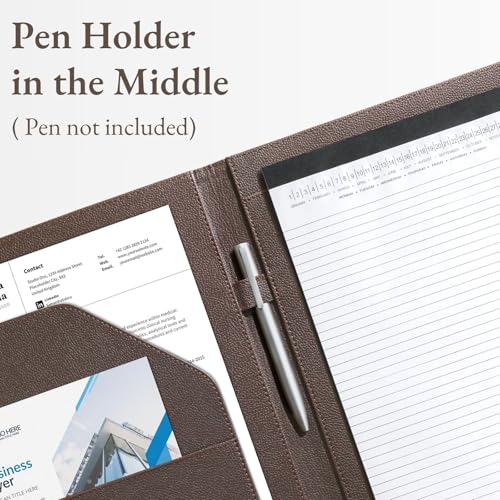 Image of Mymazn Padfolio Portfolio Folder, Faux Leather Interview Resume Folder with Document Organizer & Business Card Holder, Letter-Sized Notepad Legal Pad Holder for Men Women (Coffee)