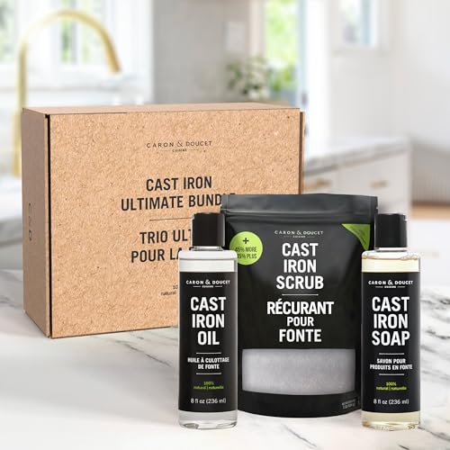 CARON & DOUCET – New Ultimate Cast Iron Set: Seasoning Oil, Cleaning Soap & Restoring Scrub | 100% Plant-Based & Best for Cleaning Care, Washing, Restoring & Seasoning Skillets, Pans & Grills! by CARON & DOUCET - Image 2