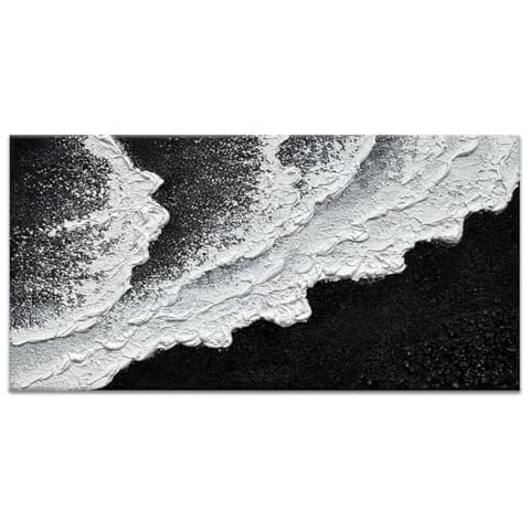 EVERFUN ART Black and White Wave Painting Cover