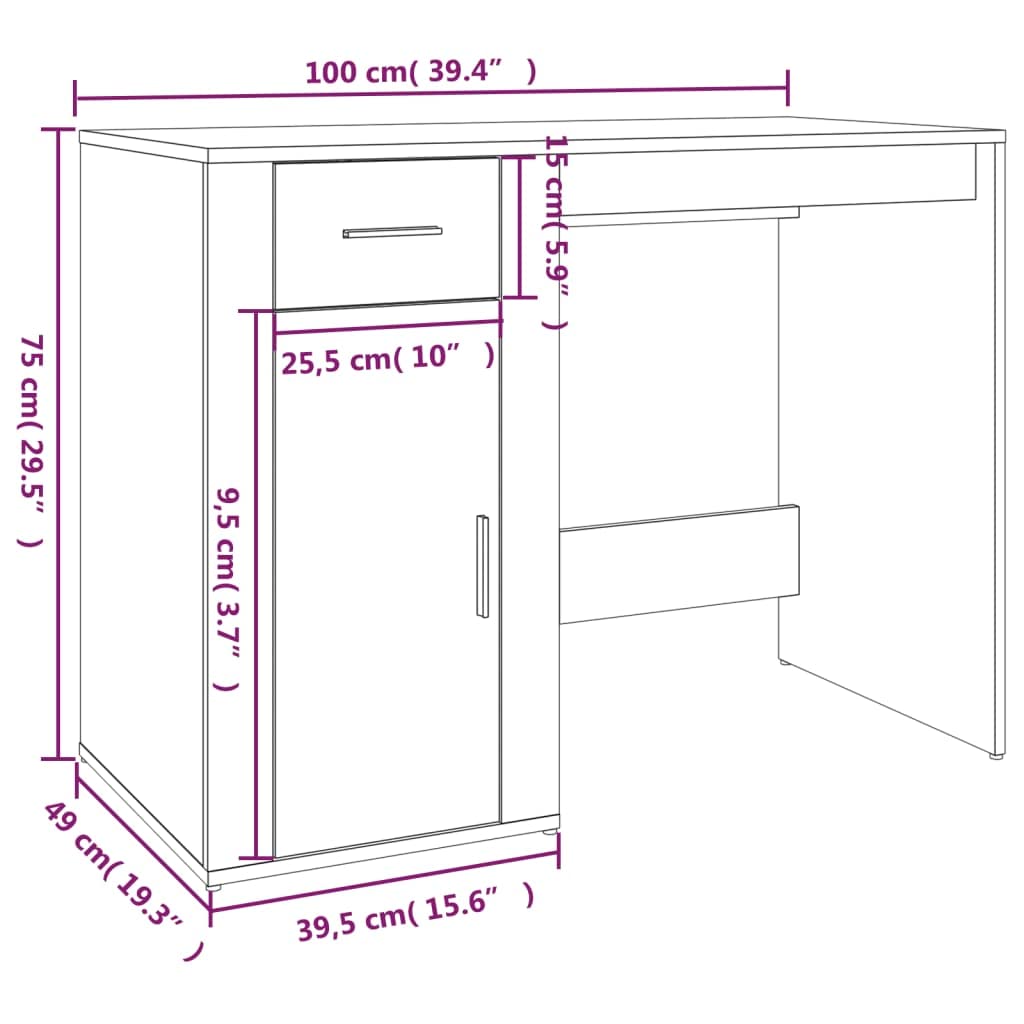 Schreibtisch Weiß Holzwerkstoff 100x49x75 cm mit Schublade und Schrank Stauraum für Homeoffice Arbeitszimmer PC Laptop Sekretär ergonomisch platzsparend vielseitig für Schüler und Gaming