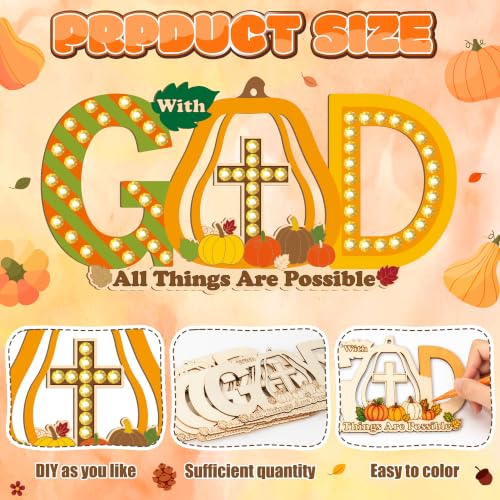 BeYumi Fall Wooden Pumpkin Craft - 20Pcs Christian GOD Ornaments for Kids - image 3