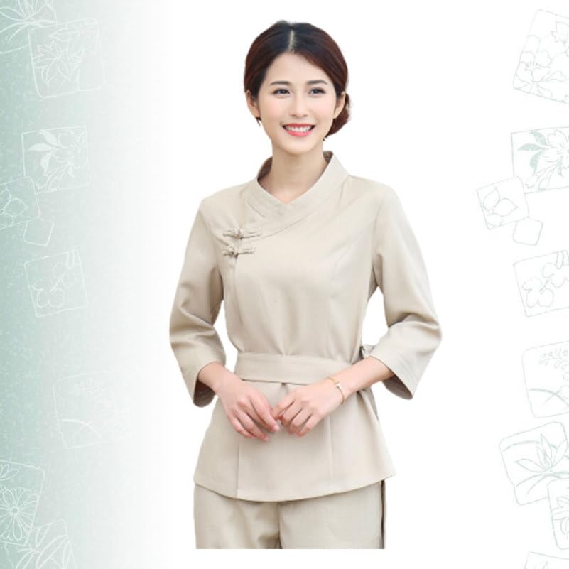 Hemobllo Traje De Técnico De Belleza Ropa Spa Y Estética Uniforme Peluquería Para Teñir El Cabello Diseño Ajustable Con Correa De Cintura Escote Limpio Talla Xl