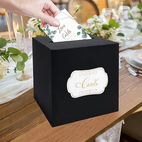 Image of 1 Pack Black Card Box for Party, 8.7 inch Black Gift Card Box Money Box for Birthday, Wedding, Baby Shower, Retirement, Anniversary, Bridal Shower, Raffle Ticket