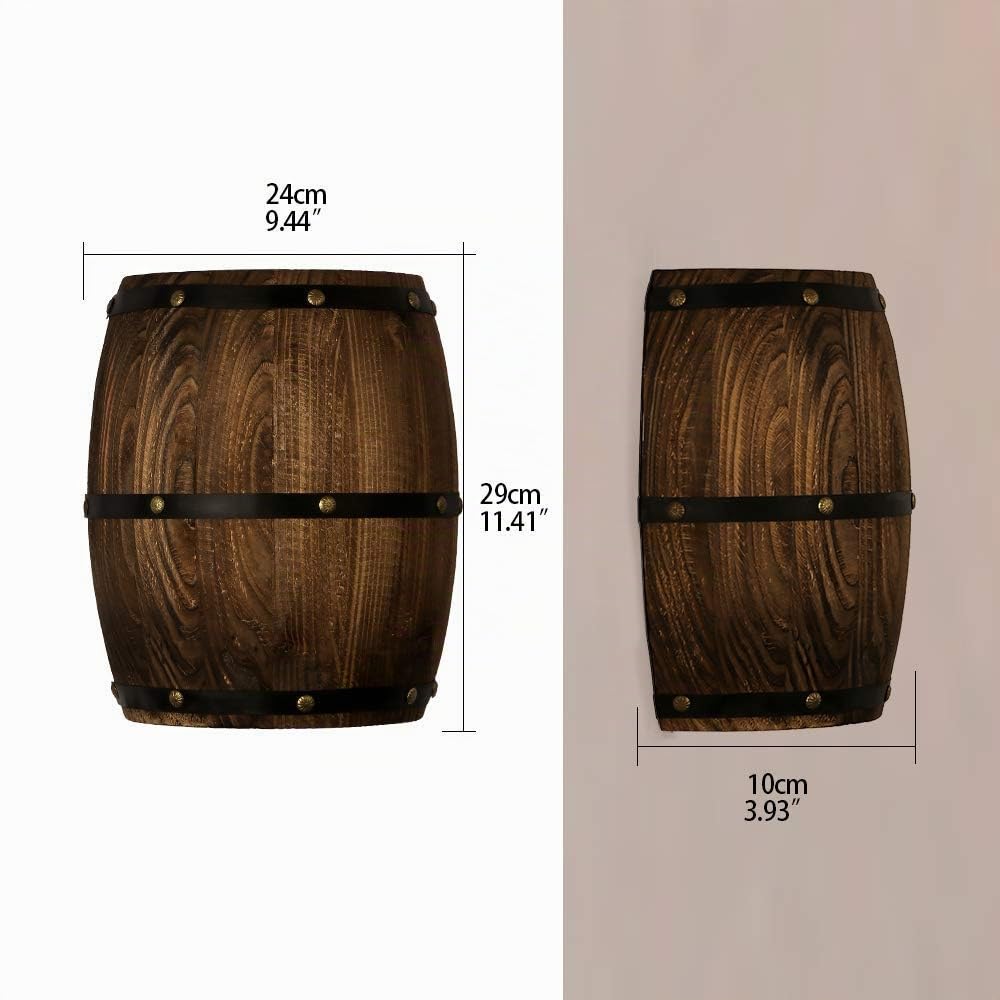 Antique 2 Tomacorrientes Wood Wine Barrel Aplique de pared Accesorio de iluminación Arriba y abajo Lámparas de pared interiores para el área de la barra Tema Steampunk
