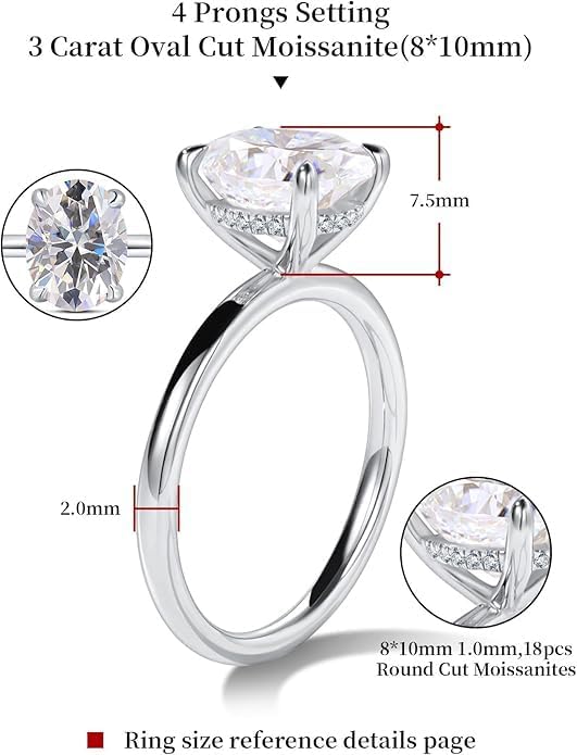 getlove 1.5/2/3CT Oval Cut Moissanite Engagement Ring 18K White Gold Plated 925 Sterling Silver D-Color VVS1 Solitaire with Hidden Halo Wedding Ring for Her Promise Ring for Women - Image 2
