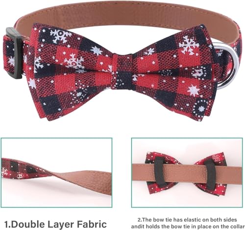 Hundehalsband Weihnachten, mit Hunde Fliege Abnehmbarer Hundehalsband, Weich und Bequem,für Kleine Mittel große Hunde (M (35CM~45CM), Rot)