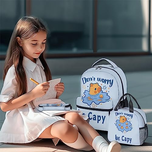 Kids Backpack with Lunch Box for Girls Boys, Set of 3 School Backpacks Matching Combo for Travel, Camping, Cute Light Blue Bookbag and Pencil Case Bundle for Primary Middle School2