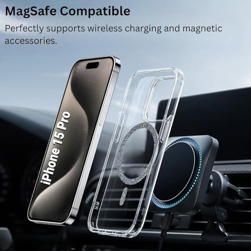 Image of AIBEX Back Cover Case Compatible with iPhone 15 Pro | Glitter Ring Cute Shiny Colorful Bling Case (Compatible with Magsafe) | Transparent PC+TPU Glossy Shiny Cover for Girls & Women - Black