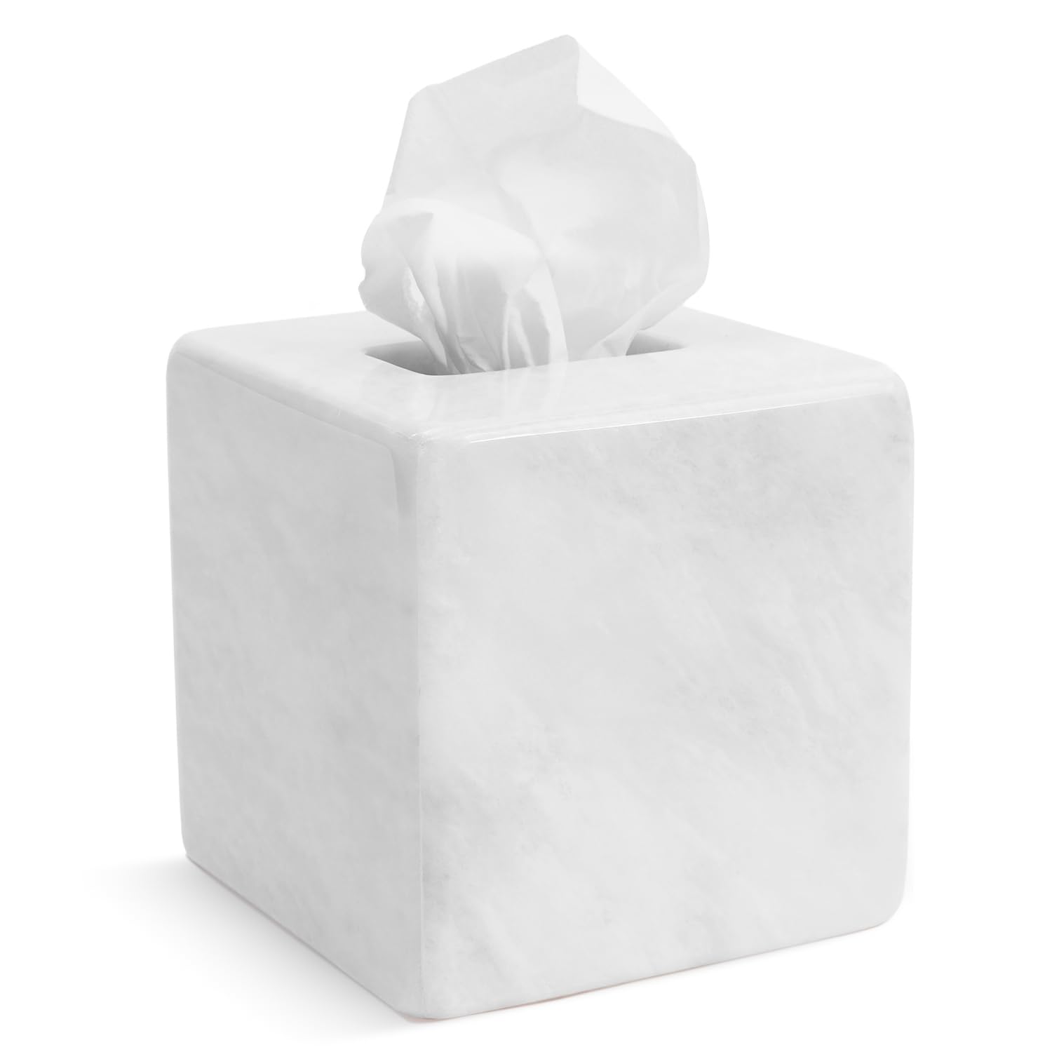 MARBLORE Marble Tissue Box 5.5 Inch White Tissue Holder for Bathroom, Countertop Organizer for Home, Living Room, or Kitchen, Facial Tissue, Napkin Storage and Office Desk Accessories