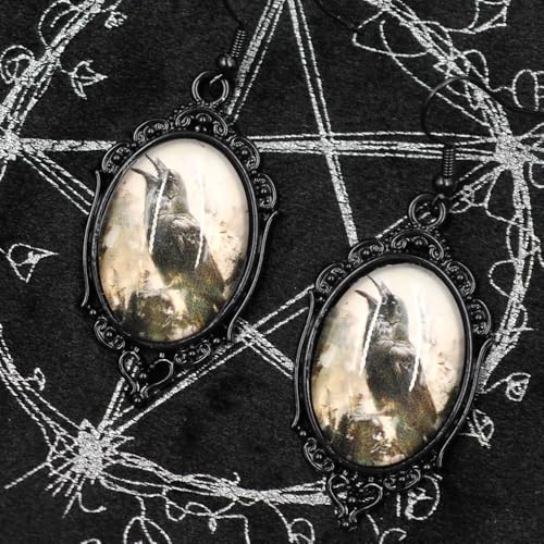 Goth Raven Cameo Earrings - Vintage Gothic Crow Drop Dangle Earrings - Halloween Witch Costume Accessories Jewelry Gift for Women2